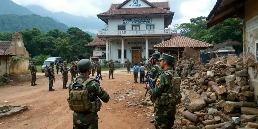 Markas Kodim 0815 Mojokerto dengan prajurit berseragam.